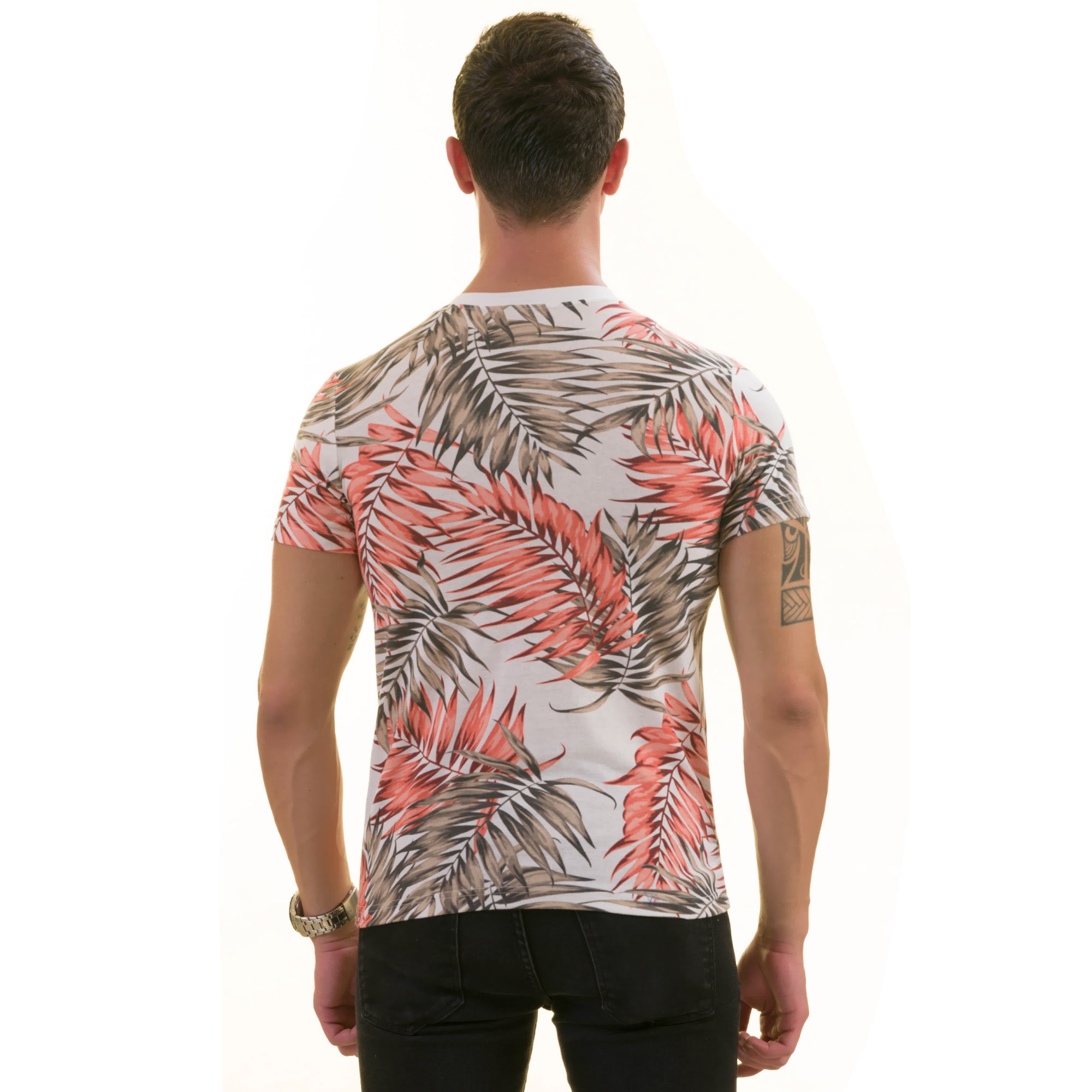 Peach Brown Leaves Premium T-Shirt for Men - European Made Crew Neck - Image 4