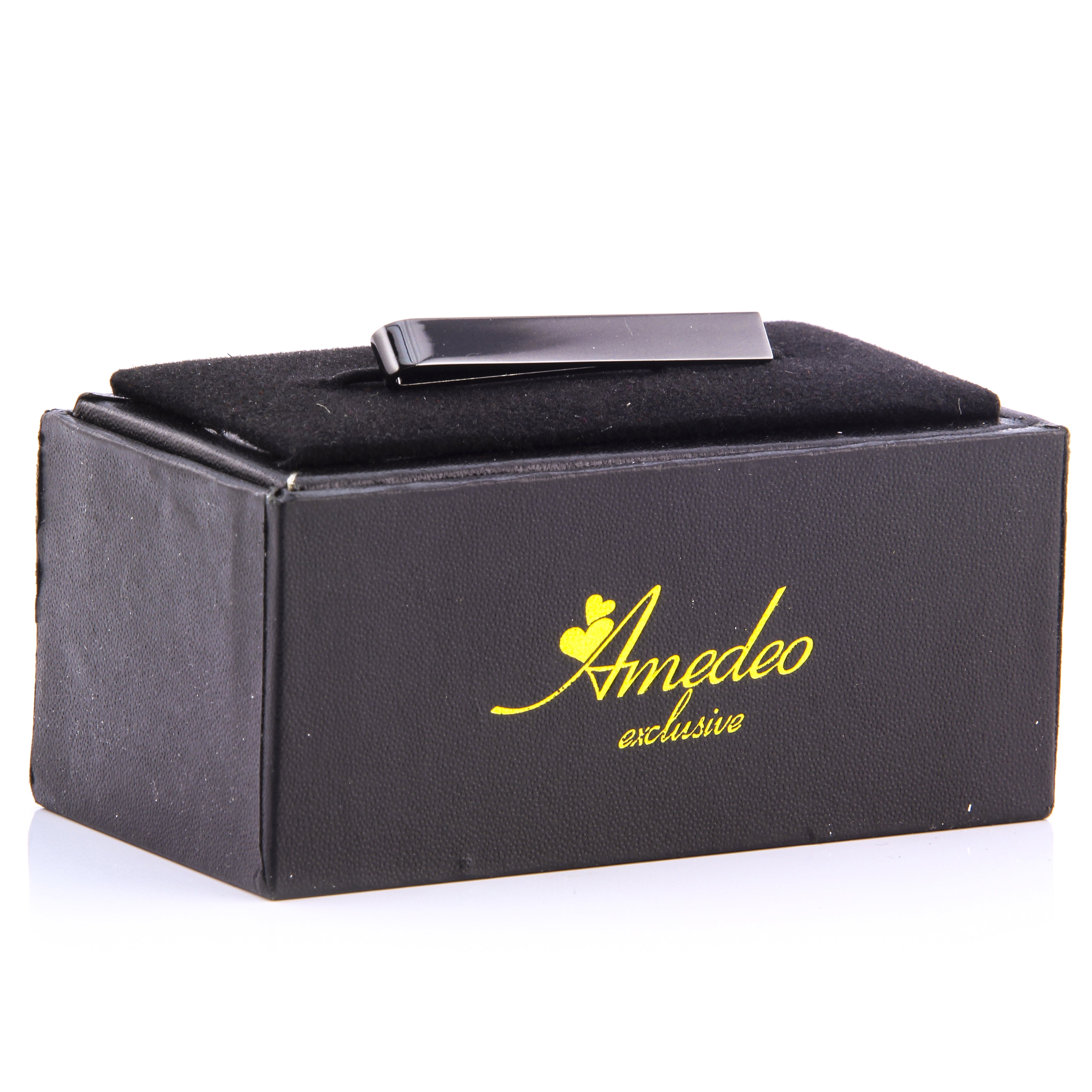 Men's Black Shiny Metallic Stainless Steel Tie Clips - Amedeo Exclusive