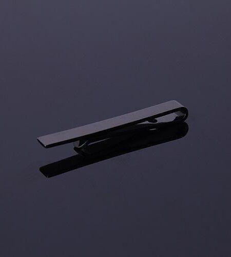 Men's Black Shiny Metallic Stainless Steel Tie Clips - Amedeo Exclusive