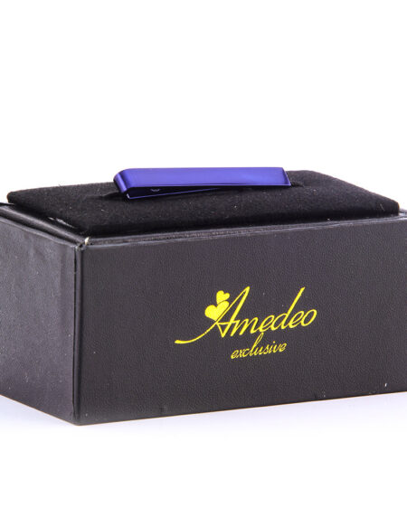 Men's Blue Shiny Metallic Stainless Steel Tie Clips - Amedeo Exclusive