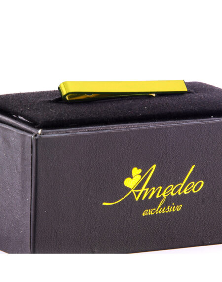Men's Gold Shiny Metallic Stainless Steel Tie Clips - Amedeo Exclusive