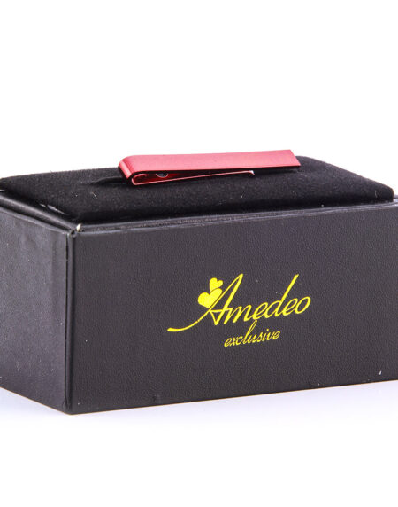 Men's Red Shiny Metallic Stainless Steel Tie Clips - Amedeo Exclusive