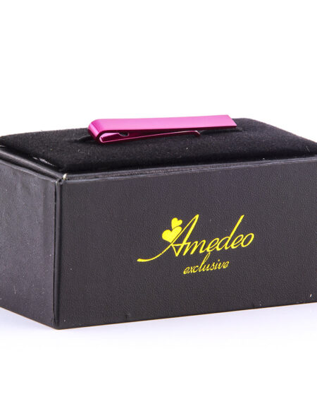 Men's Pink Shiny Metallic Stainless Steel Tie Clips - Amedeo Exclusive