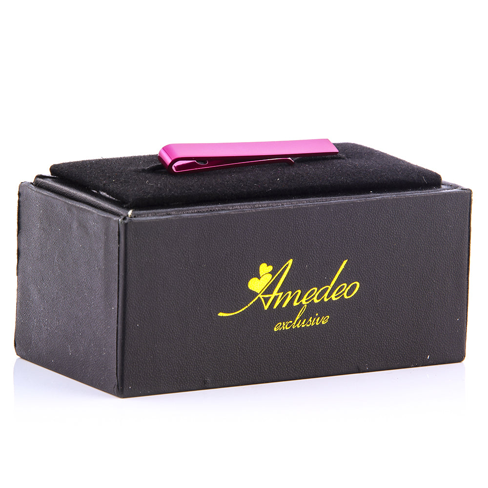 Men's Pink Shiny Metallic Stainless Steel Tie Clips - Amedeo Exclusive