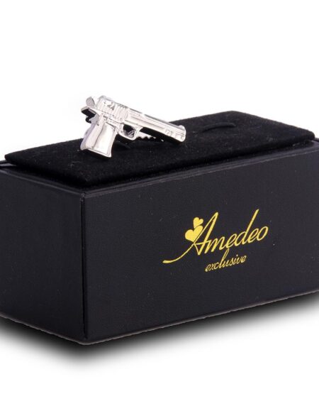 Men's Silver Gun Shiny Metallic Stainless Steel Tie Clips - Amedeo Exclusive