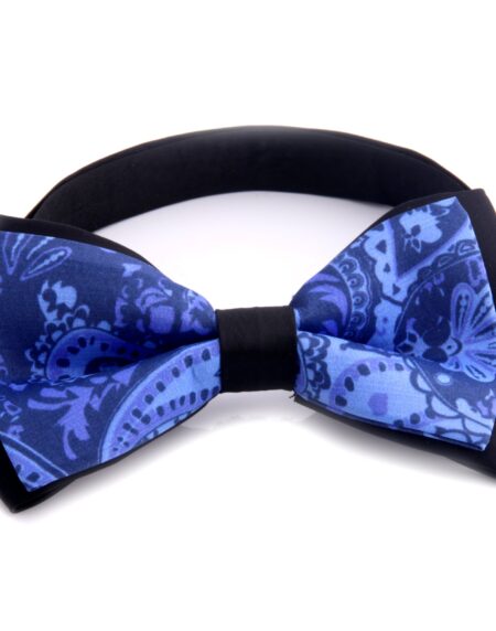 Men's Black Blue Paisley Silk Pre-Tied Bow Tie - Amedeo Exclusive