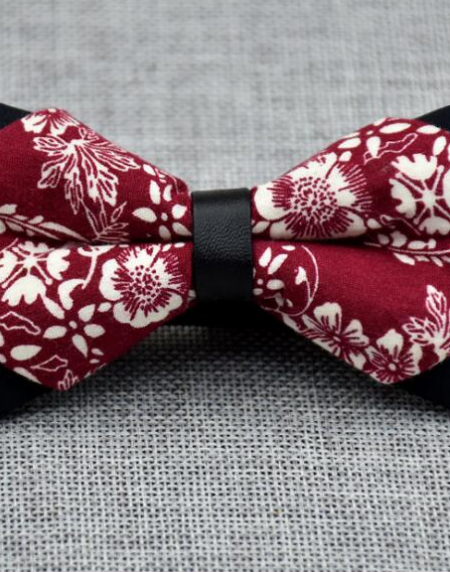 Men's Red White Floral 100% Cotton Pre-Tied Bow Tie - Amedeo Exclusive