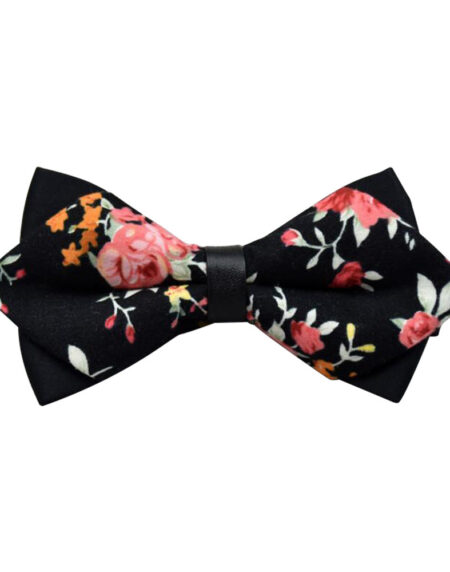 Men's Black Pink Floral 100% Cotton Pre-Tied Bow Tie - Amedeo Exclusive