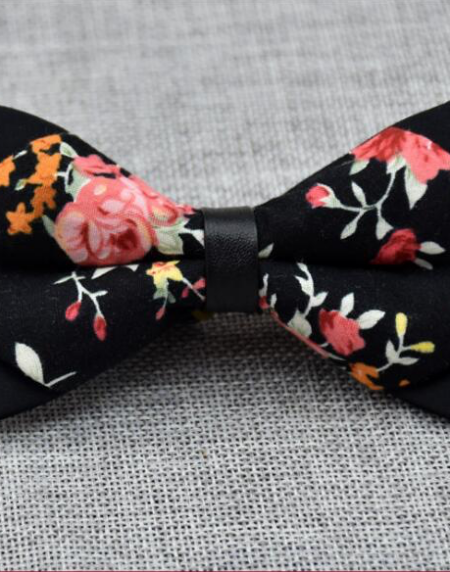 Men's Black Pink Floral 100% Cotton Pre-Tied Bow Tie - Amedeo Exclusive