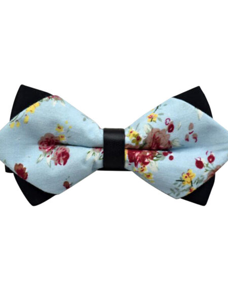 Men's Baby Blue Floral 100% Cotton Pre-Tied Bow Tie - Amedeo Exclusive