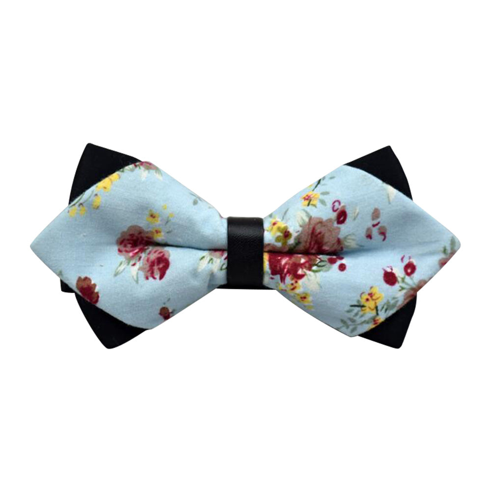 Men's Baby Blue Floral 100% Cotton Pre-Tied Bow Tie - Amedeo Exclusive
