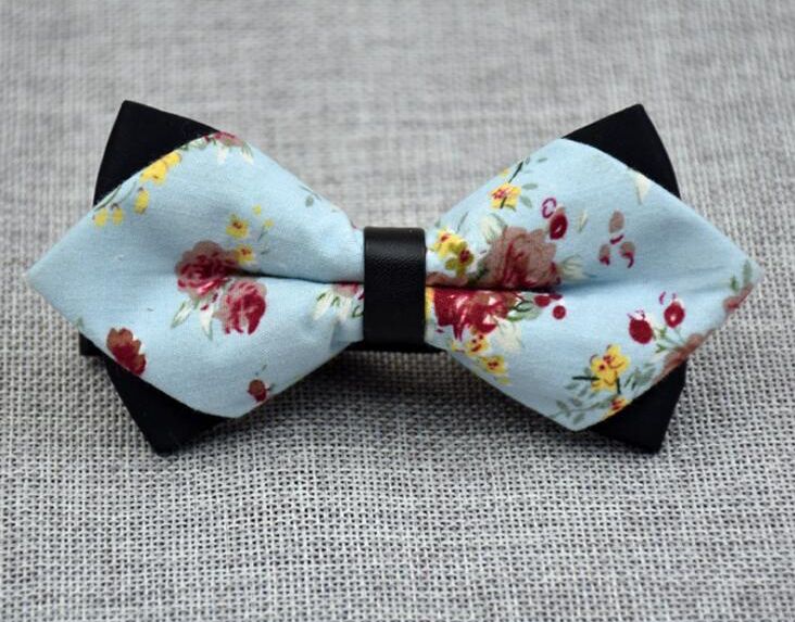 Men's Baby Blue Floral 100% Cotton Pre-Tied Bow Tie - Amedeo Exclusive