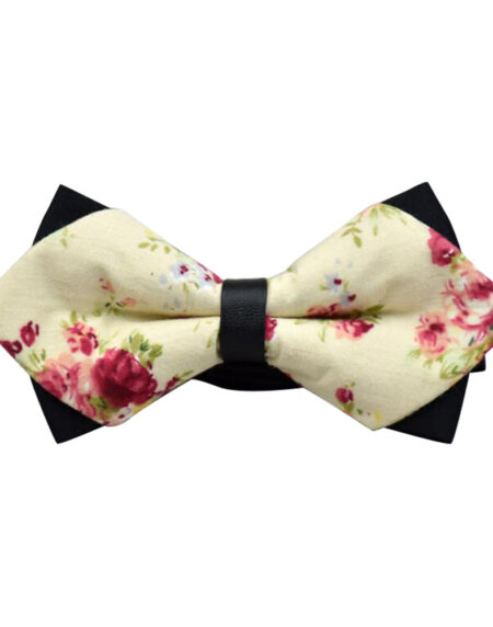 Men's Pure Cotton Yellow Floral Pre-Tied Bow Tie - Amedeo Exclusive