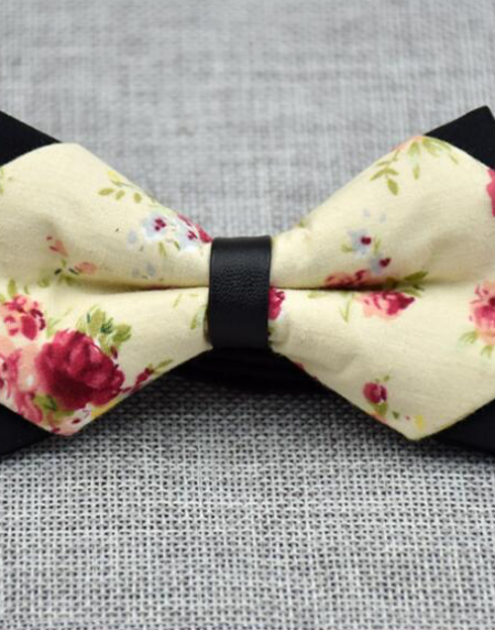 Men's Pure Cotton Yellow Floral Pre-Tied Bow Tie - Amedeo Exclusive
