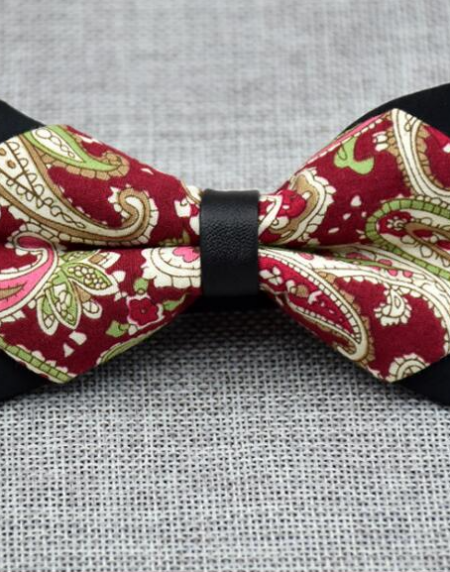 Men's Burgandy Paisley 100% Cotton Pre-Tied Bow Tie - Amedeo Exclusive