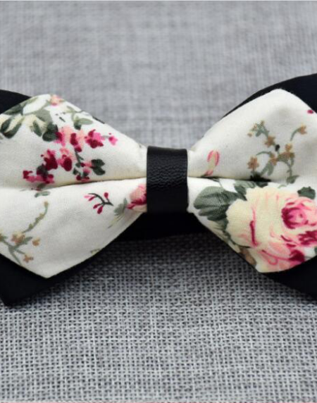 Men's Pure Cotton Beige Floral Pre-Tied Bow Tie - Amedeo Exclusive