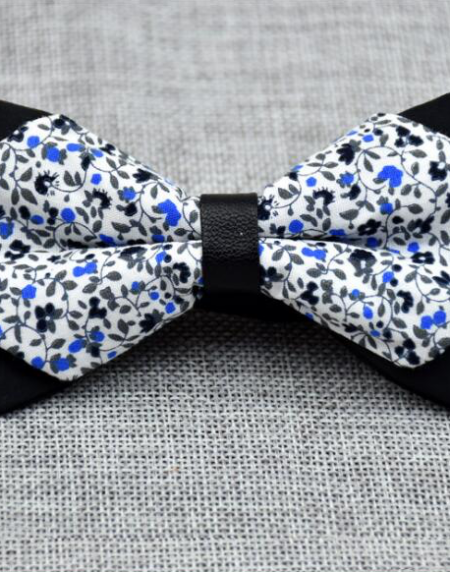 Men's White Blue Floral 100% Cotton Pre Tied Bow Tie - Amedeo Exclusive
