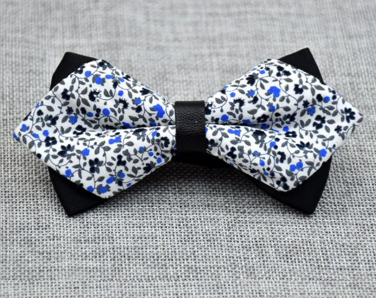 Men's White Blue Floral 100% Cotton Pre Tied Bow Tie - Amedeo Exclusive