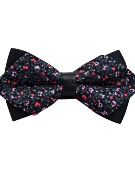 Men's Black Grey Floral 100% Cotton Pre-Tied Bow Tie - Amedeo Exclusive