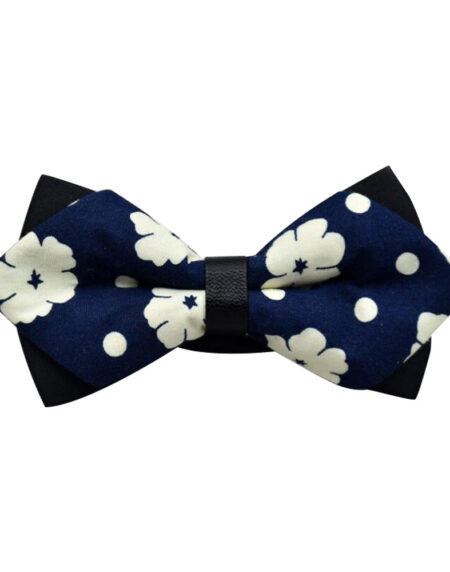 Men's Navy Blue Floral 100% Cotton Pre-Tied Bow Tie - Amedeo Exclusive