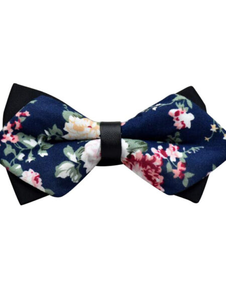 Men's Medium Blue Floral Silk Pre-Tied Bow Tie - Amedeo Exclusive
