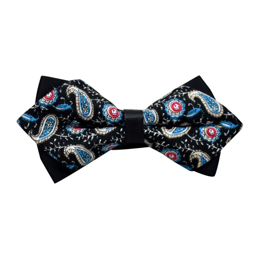 Men's Black Blue Pink Paisley 100% Cotton Pre-Tied Bow Tie - Amedeo Exclusive