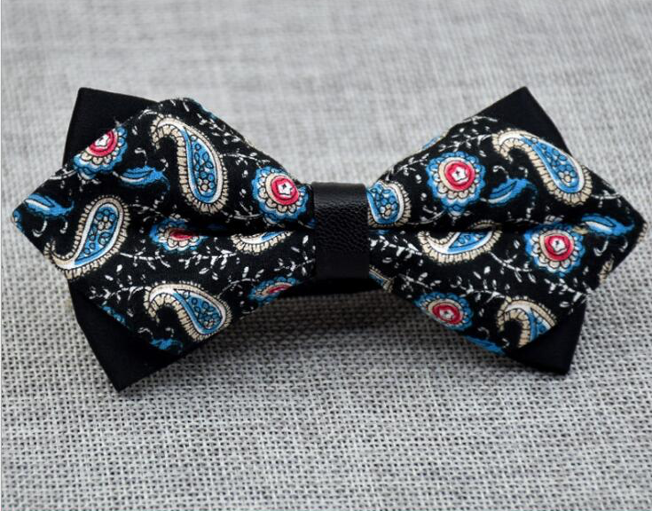 Men's Black Blue Pink Paisley 100% Cotton Pre-Tied Bow Tie - Amedeo Exclusive