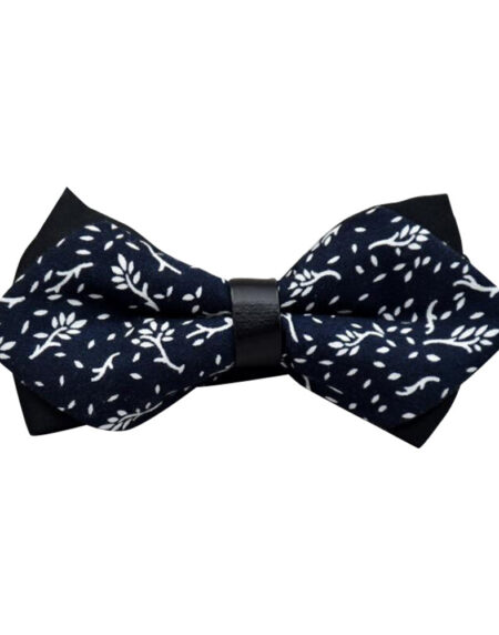 Men's Navy Blue White 100% Cotton Pre-Tied Bow Tie - Amedeo Exclusive
