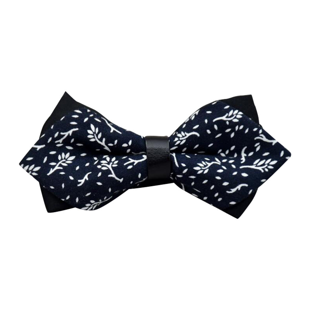 Men's Navy Blue White 100% Cotton Pre-Tied Bow Tie - Amedeo Exclusive