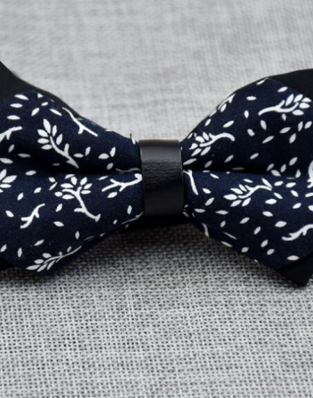 Men's Navy Blue White 100% Cotton Pre-Tied Bow Tie - Amedeo Exclusive