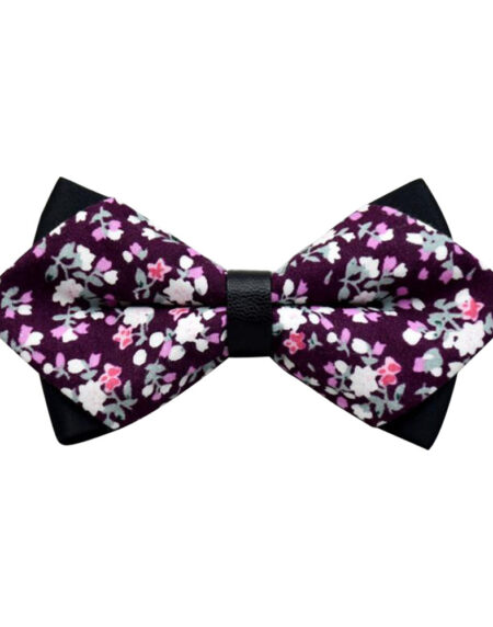 Men's Purple Pink Floral 100% Cotton Pre-Tied Bow Tie - Amedeo Exclusive