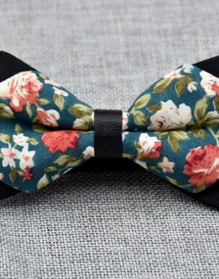 Men's Blue Orange Floral 100% Cotton Pre-Tied Bow Tie - Amedeo Exclusive