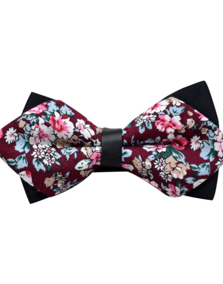 Men's Burgundy Pink Floral 100% Cotton Pre-Tied Bow Tie - Amedeo Exclusive