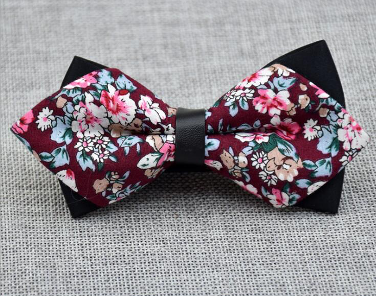 Men's Burgundy Pink Floral 100% Cotton Pre-Tied Bow Tie - Amedeo Exclusive
