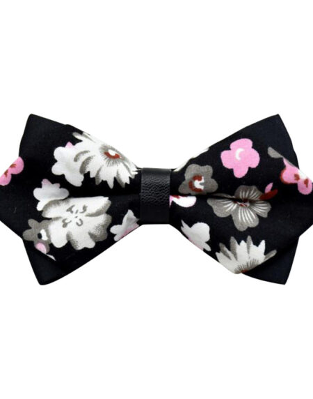 Men's Black White Floral 100% Cotton Pre-Tied Bow Tie - Amedeo Exclusive