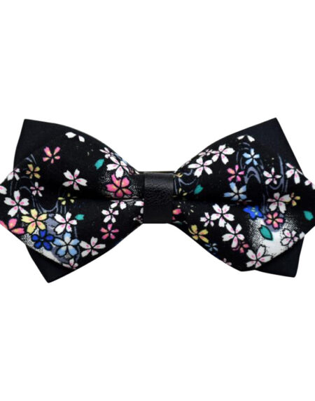 Men's Black Colorful Floral 100% Cotton Pre-Tied Bow Tie - Amedeo Exclusive
