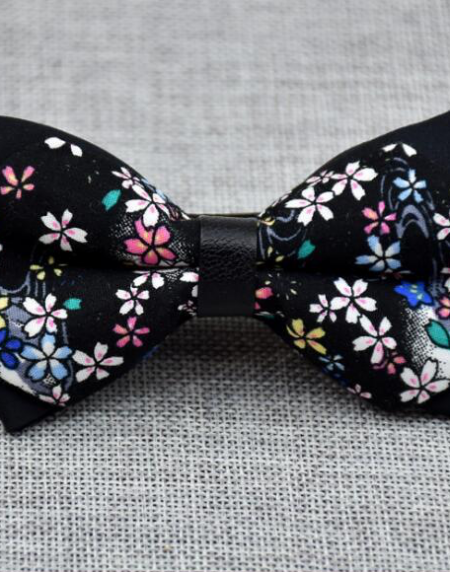 Men's Black Colorful Floral 100% Cotton Pre-Tied Bow Tie - Amedeo Exclusive