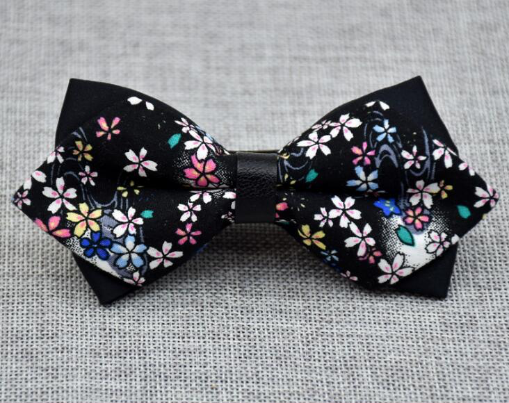 Men's Black Colorful Floral 100% Cotton Pre-Tied Bow Tie - Amedeo Exclusive