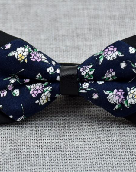 Men's Blue White Floral 100% Soft Cotton Pre-Tied Bow Tie - Amedeo Exclusive