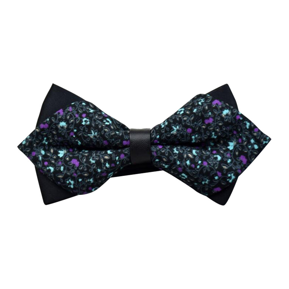 Men's Green Purple Floral 100% Cotton Pre-Tied Bow Tie - Amedeo Exclusive