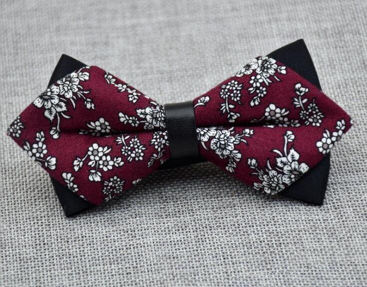 Men's Burgundy Grey Floral 100% Cotton Pre-Tied Bow Tie - Amedeo Exclusive