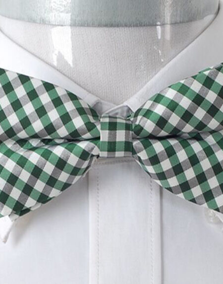 Men's Green & White Checkers Silk Pre-Tied Bow Tie - Amedeo Exclusive
