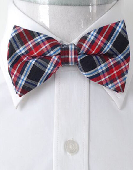 Men's Red Blue and Black Plaid Silk Pre-Tied Bow Tie - Amedeo Exclusive