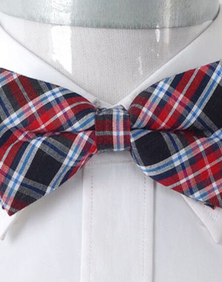 Men's Red Blue and Black Plaid Silk Pre-Tied Bow Tie - Amedeo Exclusive