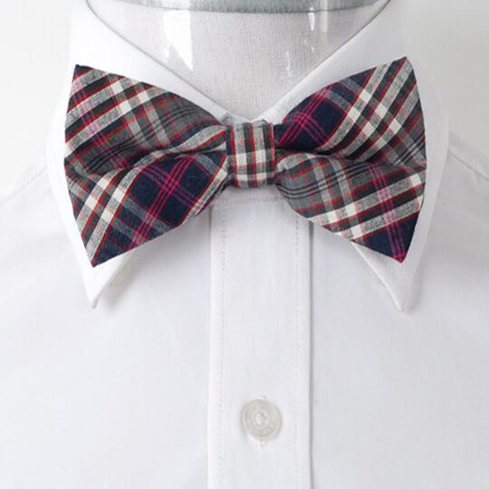 Men's Blue & Pink Nova Plaid Pre-Tied Bow Tie - Amedeo Exclusive