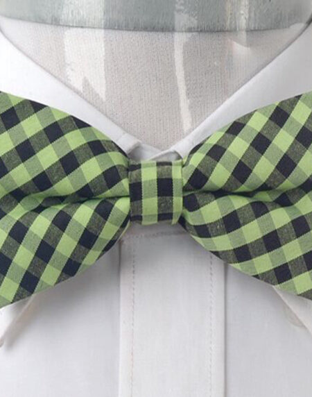Men's Yellowish-Green & Black Checkers Silk Pre-Tied Bow Tie - Amedeo Exclusive
