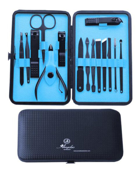 Unisex Stainless Steel 15 Piece Sets Light Blue Manicure & Pedicure Set - Amedeo Exclusive