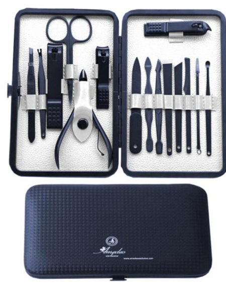 Unisex Stainless Steel 15 Piece Sets Black Manicure Pedicure Set - Amedeo Exclusive