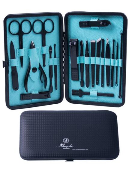 Unisex Stainless Steel 19 Pieces Light Blue Manicure & Pedicure Set - Amedeo Exclusive