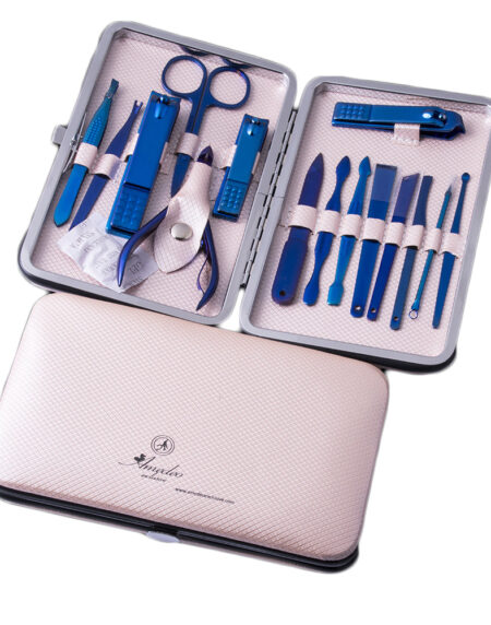 Unisex Stainless Steel 15 Piece Sets Metallic Blue Manicure Pedicure Set - Amedeo Exclusive
